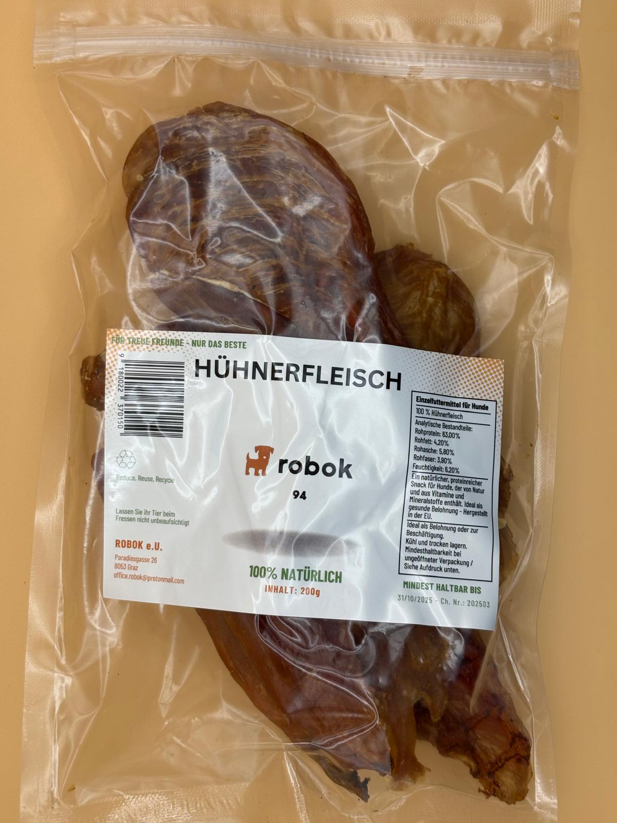 Hühnerfleisch luftgetrocknet von ROBOK – Hundesnack aus Huhn